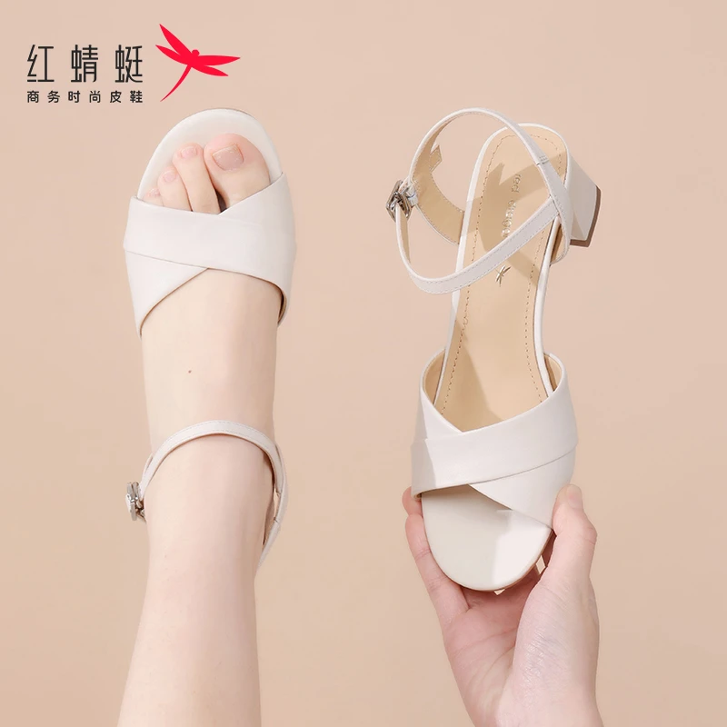 红蜻蜓夏季女鞋软底2025新款高跟鞋一字带仙女风百搭露趾女士软底