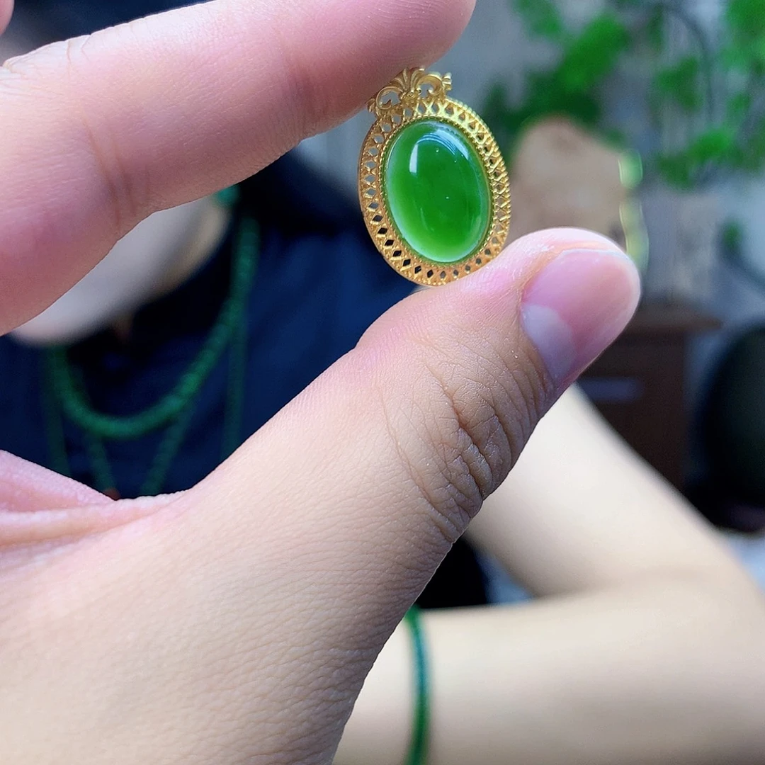 和田玉（碧玉）银S925镶嵌吊坠(不含链)吊坠