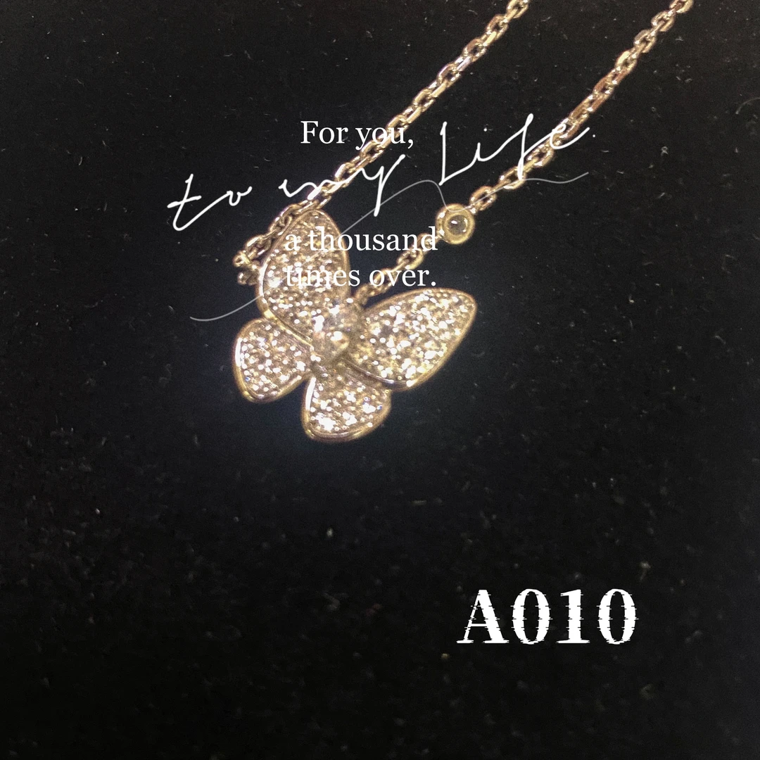 铜合金合成锆石项链 A010-D家银色蝴蝶满钻项链