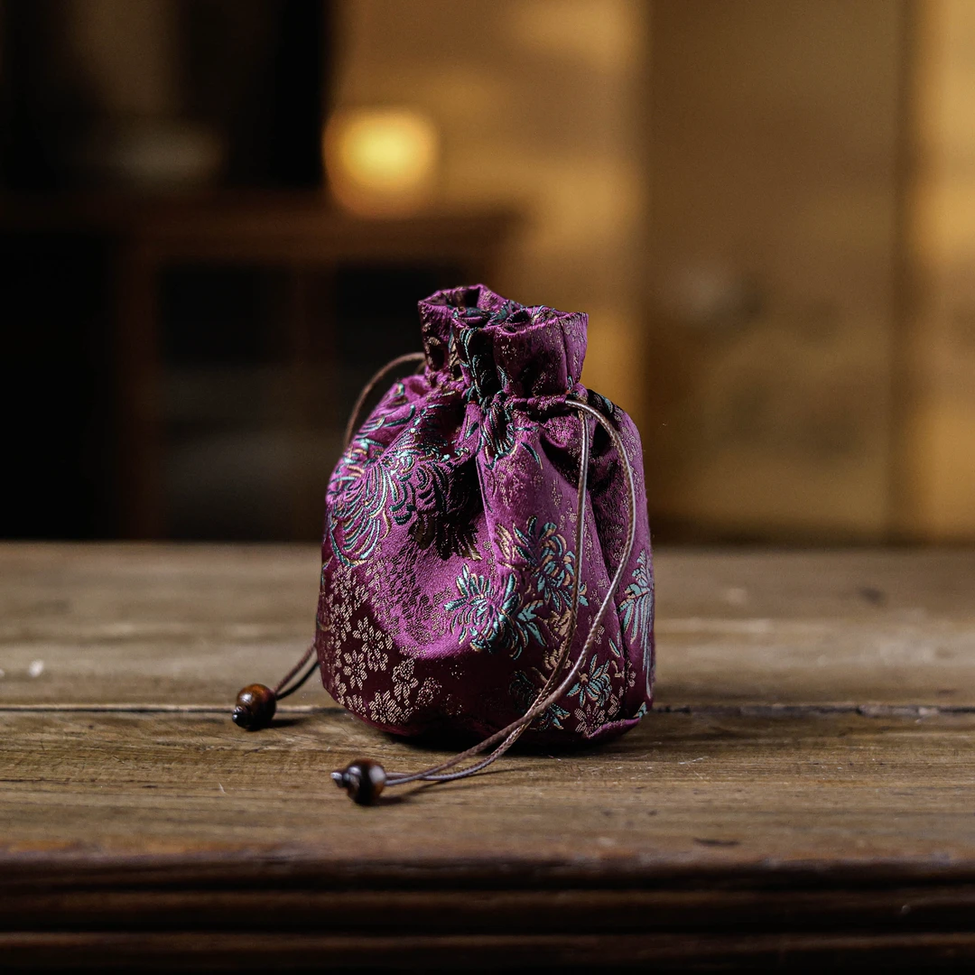 <陶珊居>紫色织锦皮绳圆口单杯袋（慢蓝S0888）