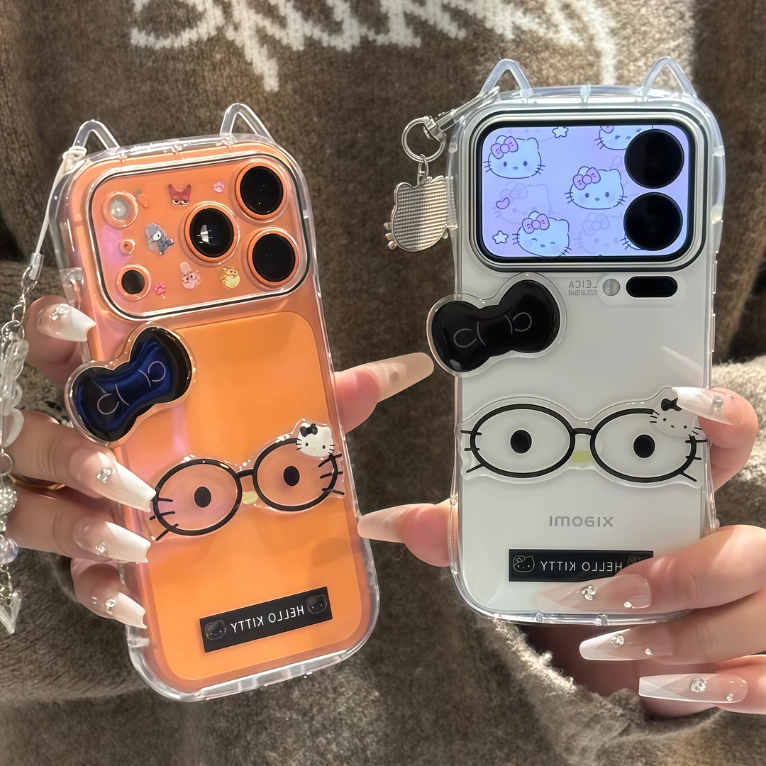 眼镜Kitty蝴蝶结适用苹果17/16promax手机壳华为vivooppo小米15潮