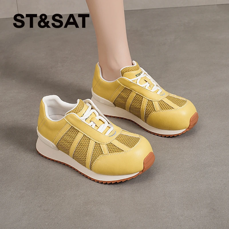 星期六复古网面鞋女士2025新款夏季透气阿甘鞋轻便百搭小白鞋