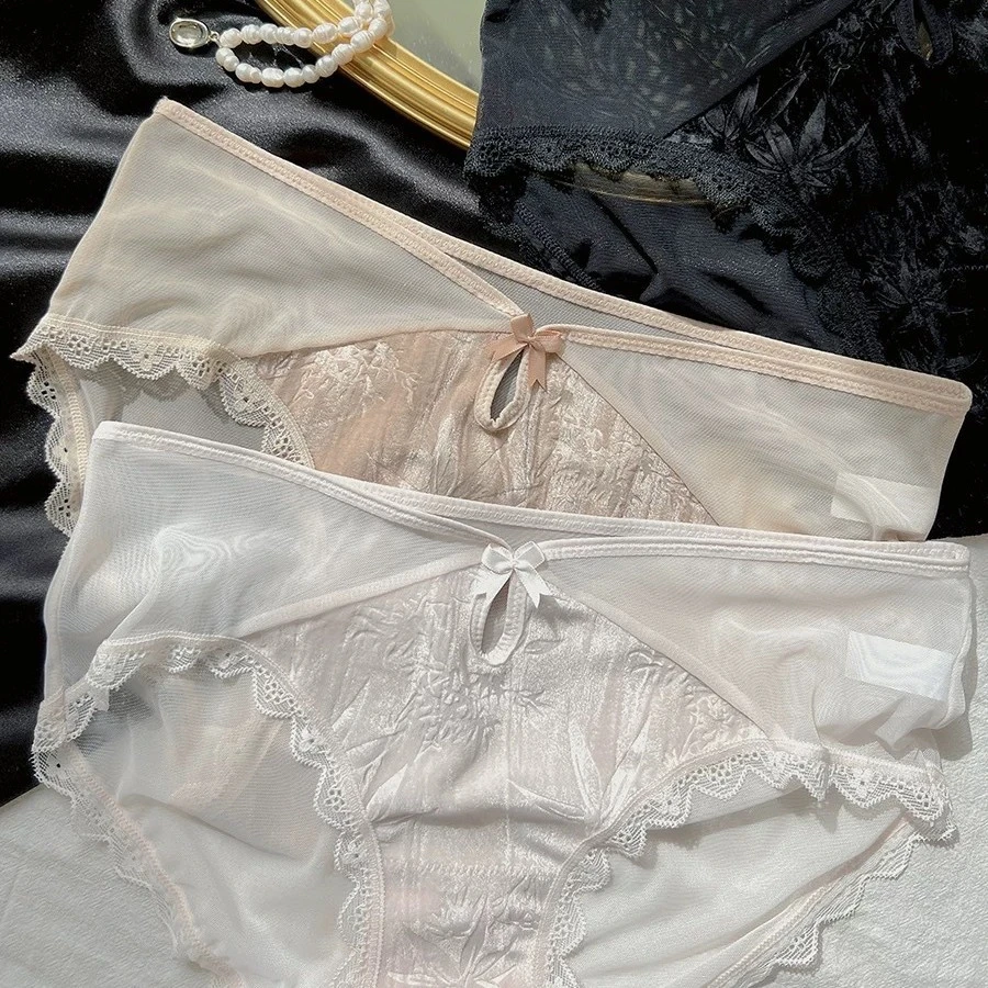压花竹叶丝绒内裤女士轻薄网纱透气蕾丝内裤新中式低腰女士内裤