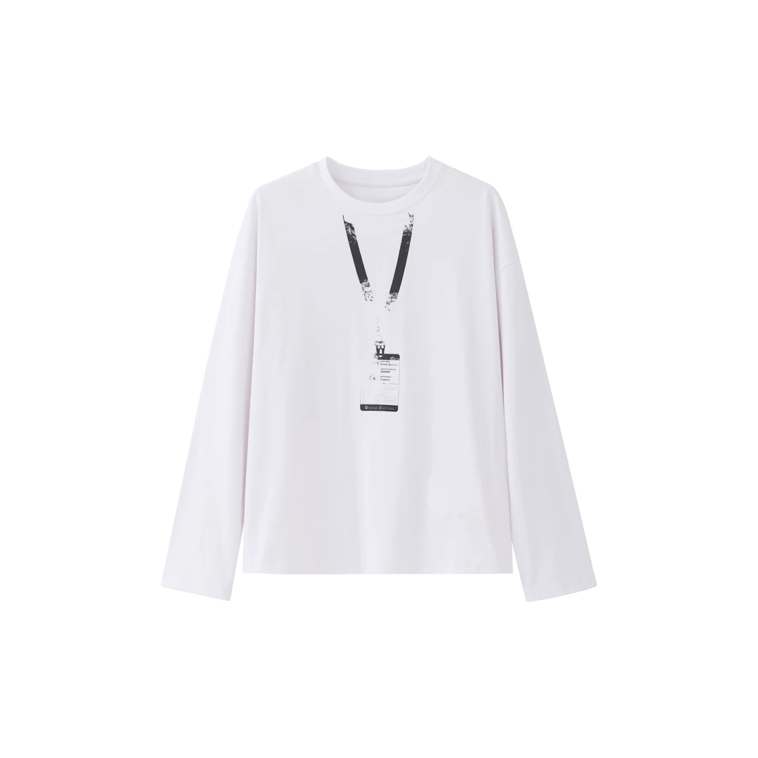 新春男女同款打底衫 设计时尚款工牌长袖高品质纯棉上衣宽松1215