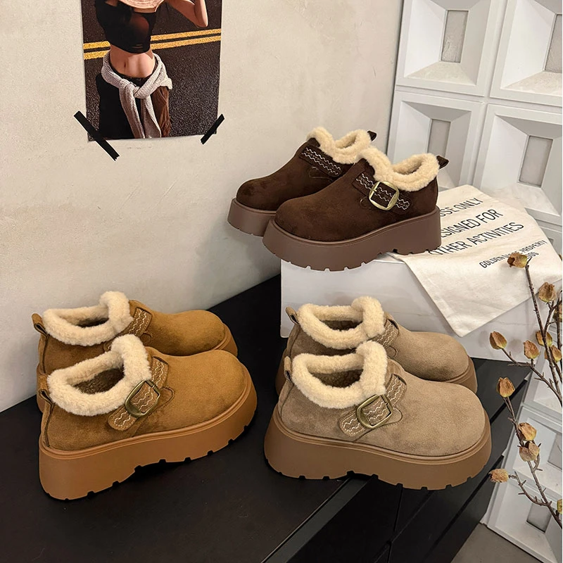 勃肯鞋女2025新款秋冬季复古百搭加绒厚底增高棉鞋小个子松糕鞋子