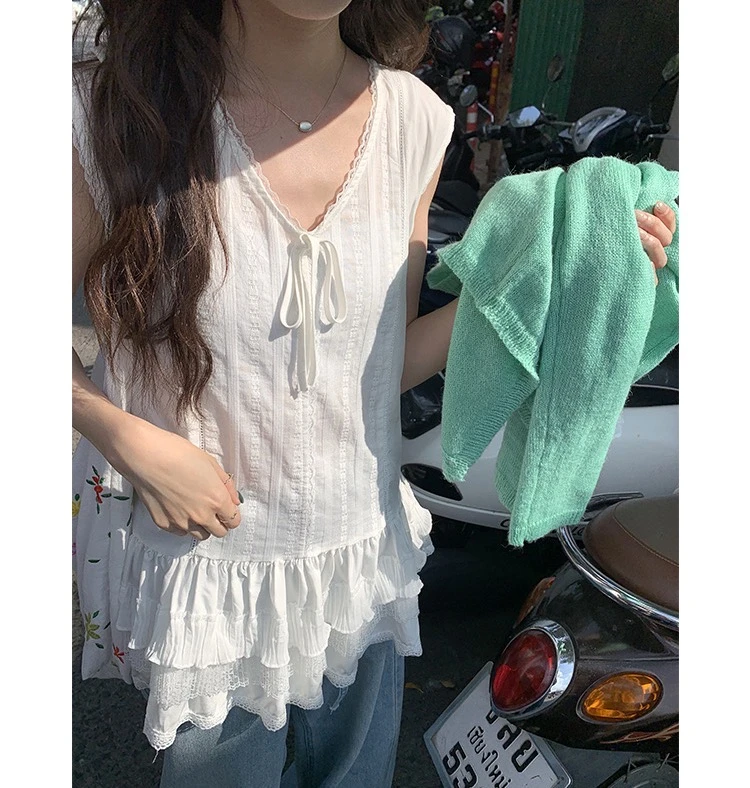 （月光背心）蕾丝蛋糕下摆无袖背心裙女春夏新款叠穿吊带上衣C446
