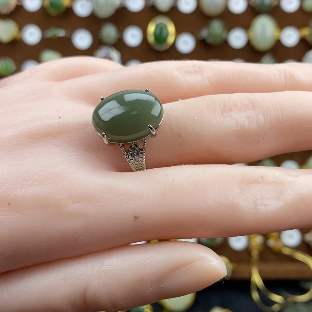 和田玉（青玉）合金戒指