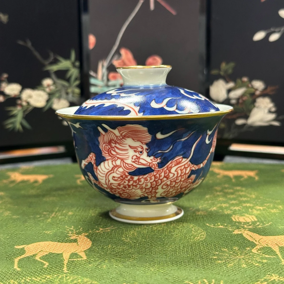【雨溪山房】描金麒麟追凤盖碗YX176