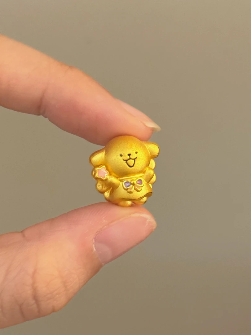 贝贝黄金 足金999 欢呼天使线条小狗 珐琅彩 转运珠 101