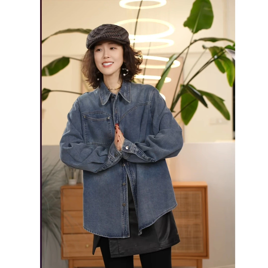 Y 【叭哒不惑】简约牛仔衬衫女宽松休闲百搭舒适上衣文艺复古
