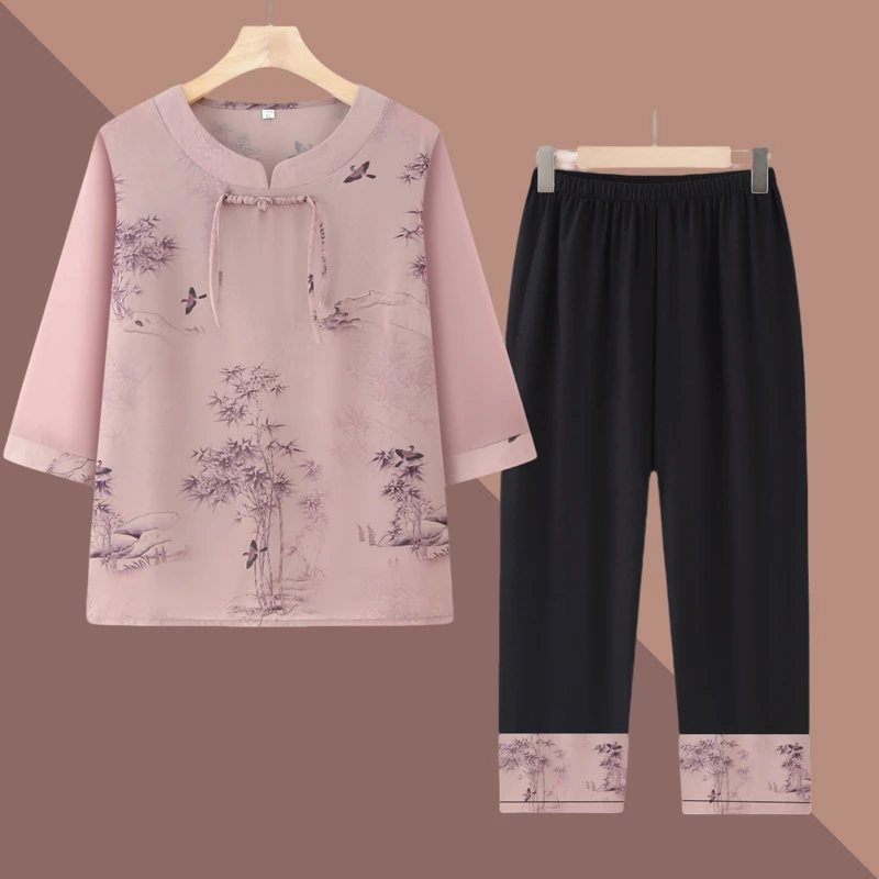 妈妈装春夏季衬衫中老年人中袖上衣女奶奶宽松衣服老太太夏装衬衣