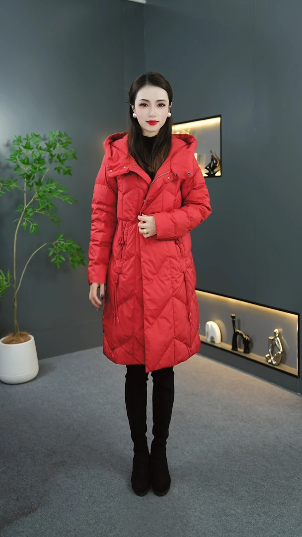 7008羽绒服大码中长款连帽加厚