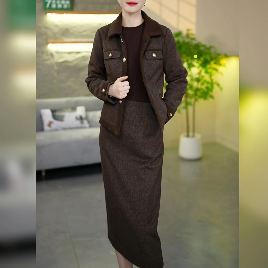 【两件套】2025春季新款时尚套装气质减龄洋气长袖连衣裙显瘦妈妈装