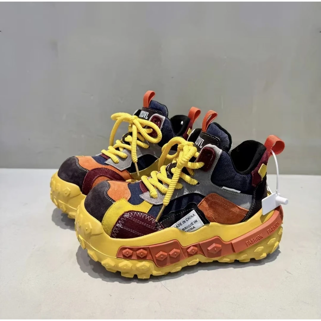 【卫】【加绒/单里】2025新款高帮老爹鞋真皮拼色原创小众设计款女鞋