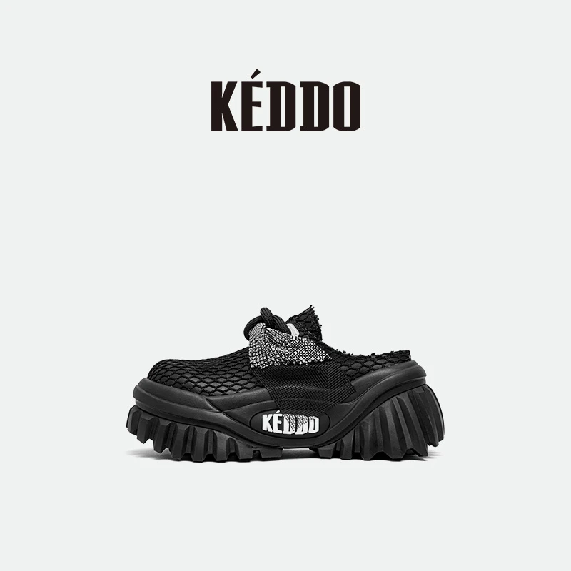 KEDDO“键盘鞋”时尚钻网蝴蝶结厚底女鞋包头增高一脚蹬懒人鞋