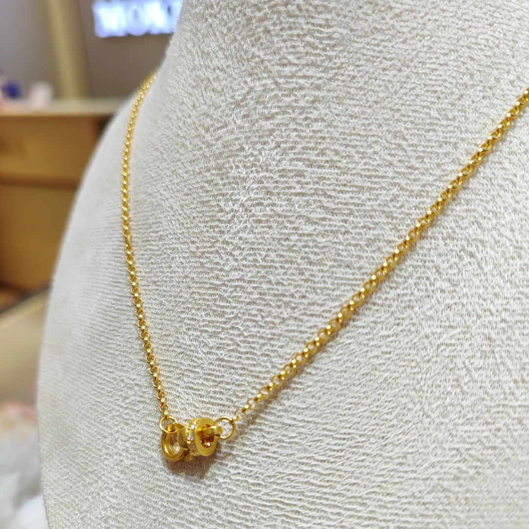 足金999镶嵌跑环万能链珠链黄金项链龙虾扣百搭项链附加88