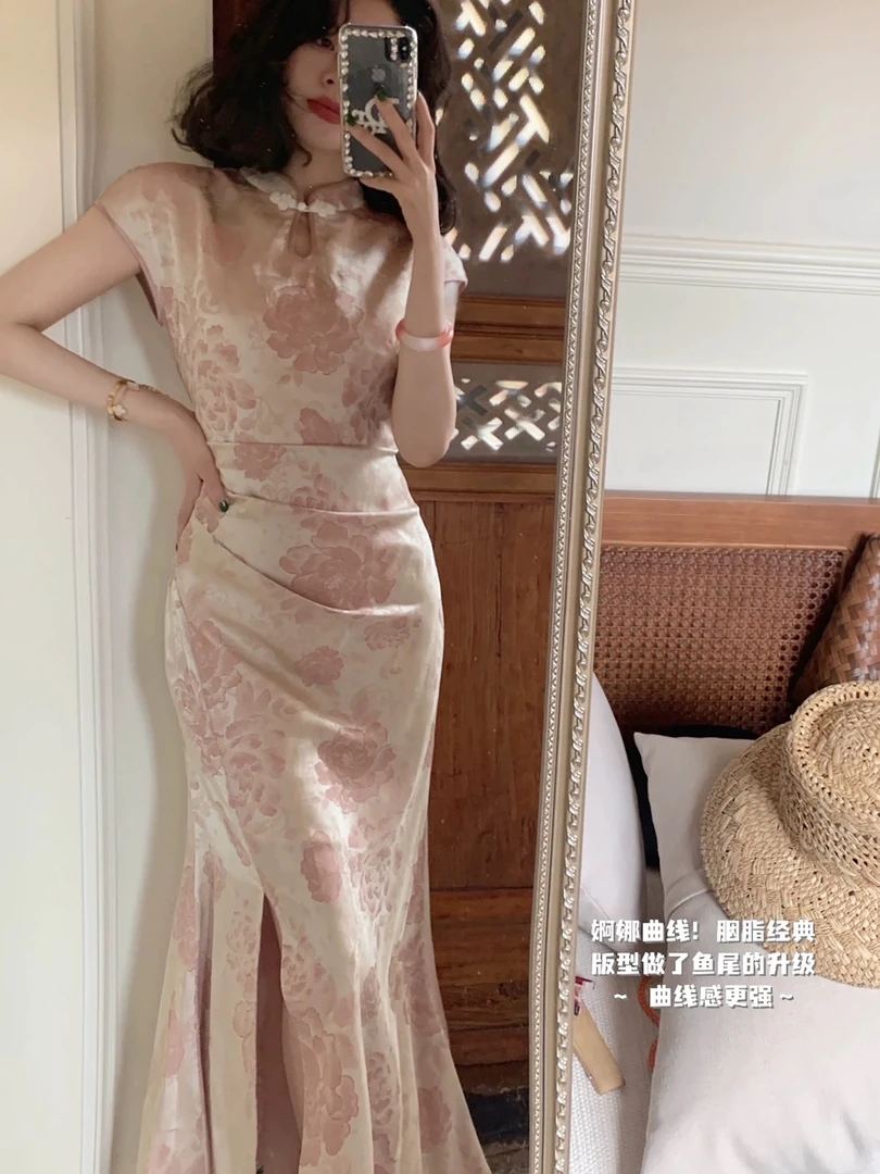 新中式设计感旗袍裙长款女夏季复古显身材连衣裙