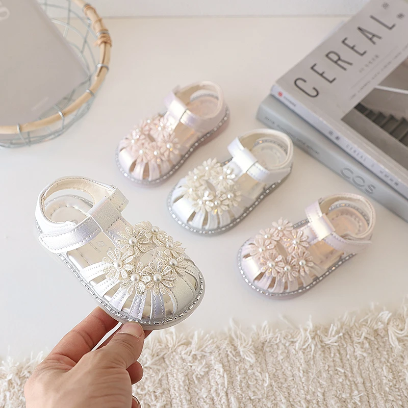 珍珠新中式0-3岁2024夏季防滑童鞋凉鞋软底学步女宝防滑宝宝鞋