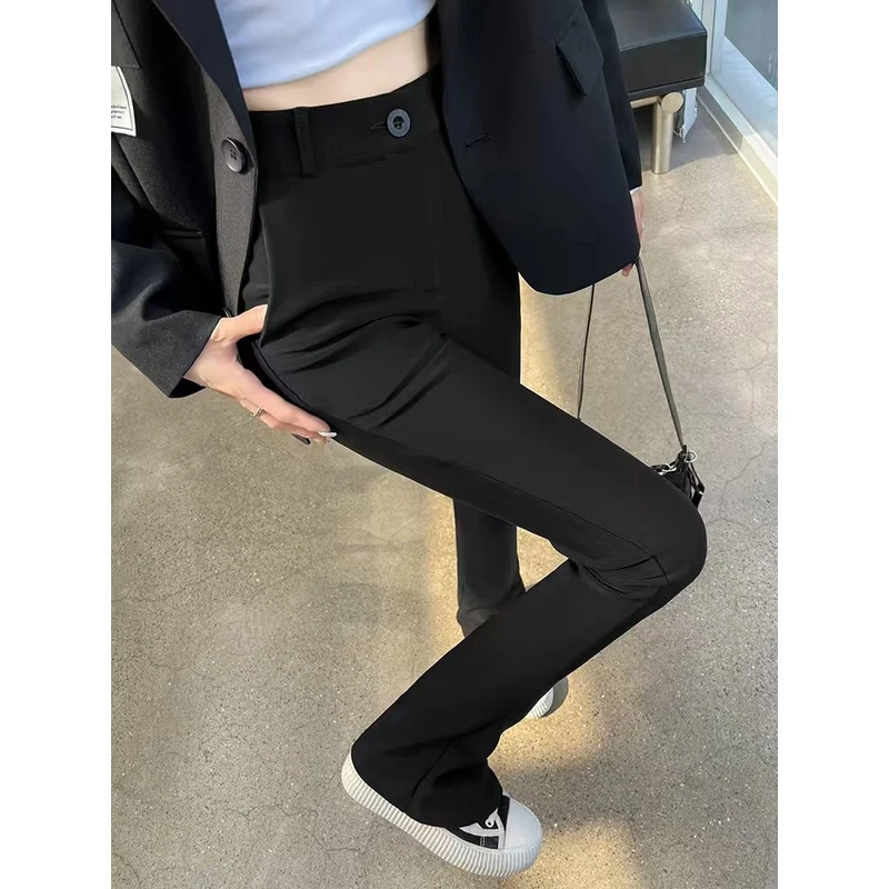 黑色马蹄裤女春秋2025新款显瘦喇叭裤修身西装微喇小黑裤休闲长裤