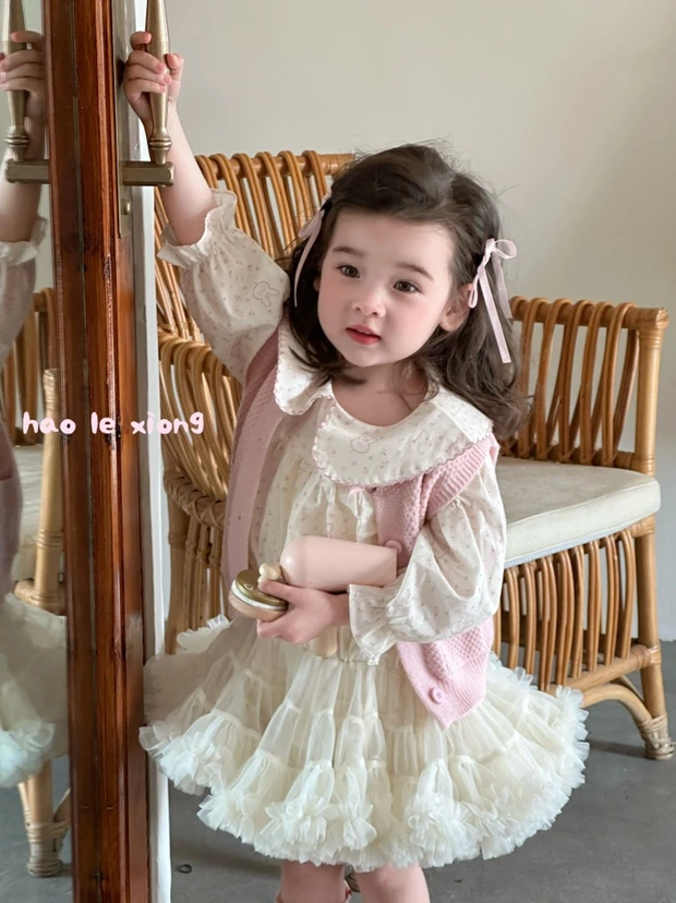 【BaoBao】春款上新女宝宝衬衫马甲两件套25111