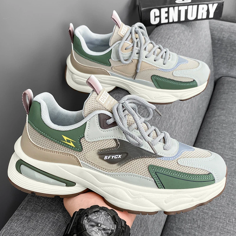 Z夏季透气男鞋2025新款网面网鞋运动休闲初中学生厚底老爹潮鞋