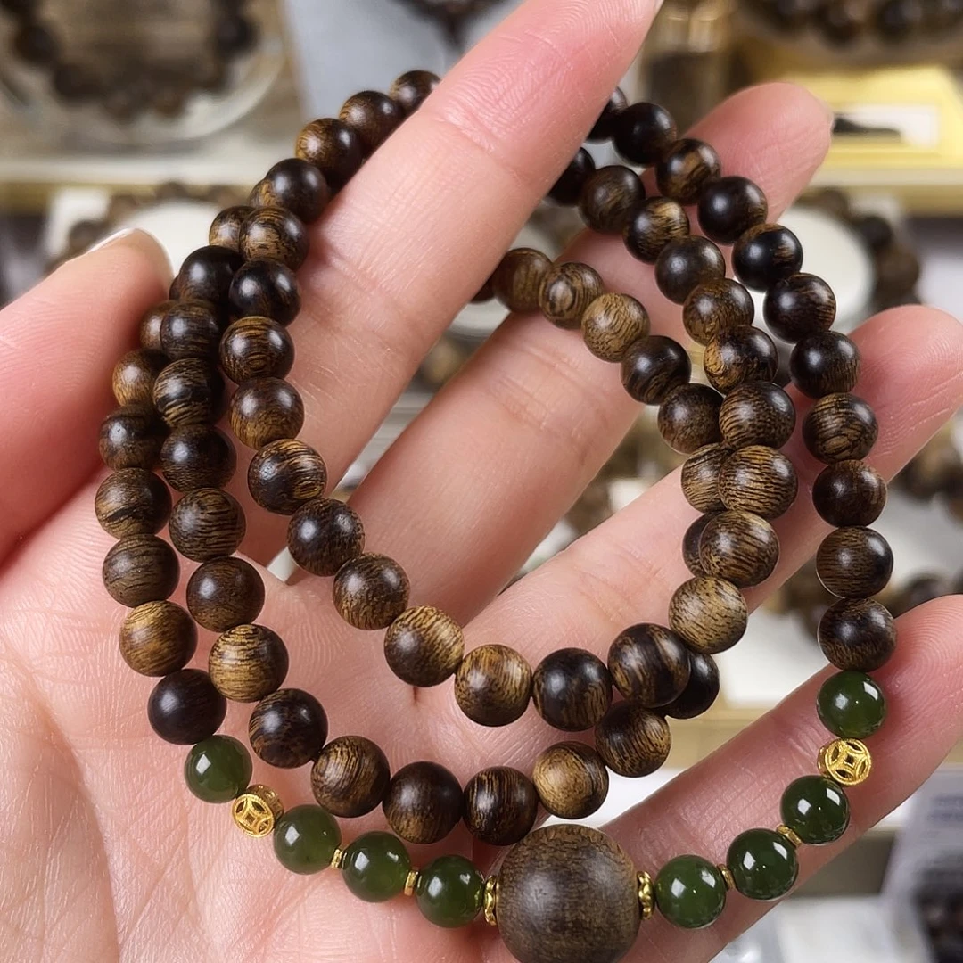 沉香手串越南芽庄老白棋窖藏古董玉化瘤疤虎斑0.6