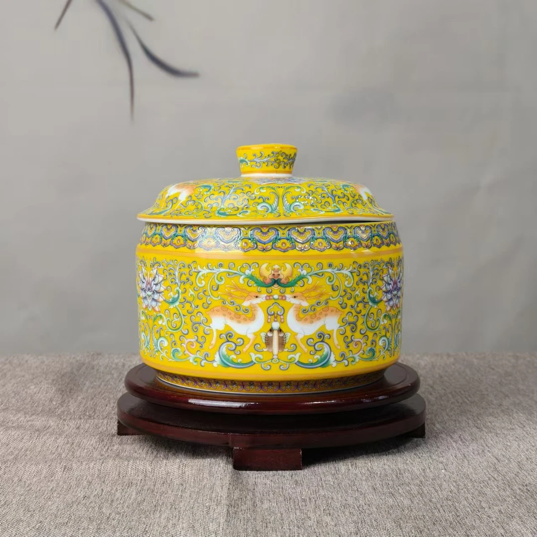 【王家陶瓷】帝王黄招财麋鹿储物罐+底座