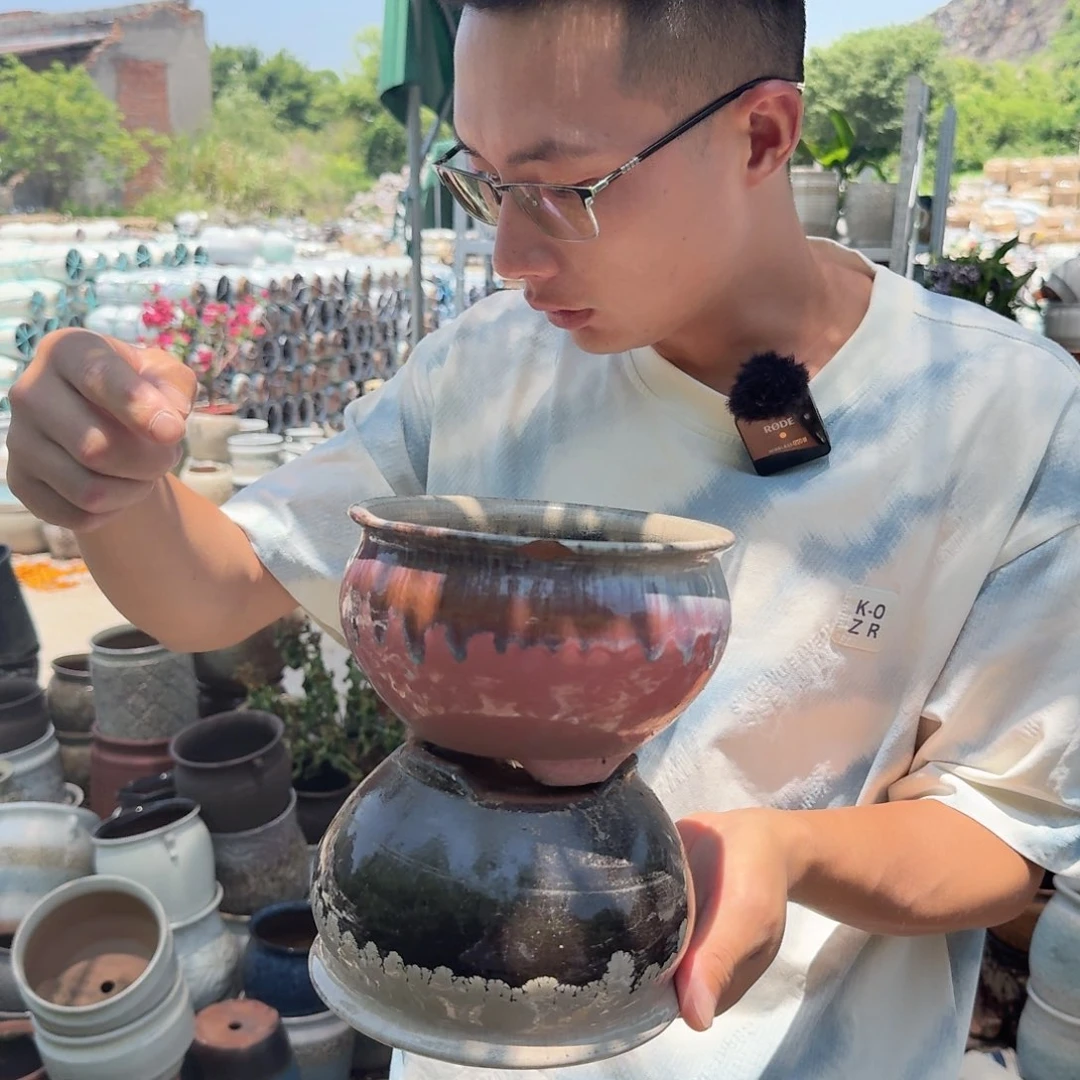紫砂花盆瑕疵02两个两个