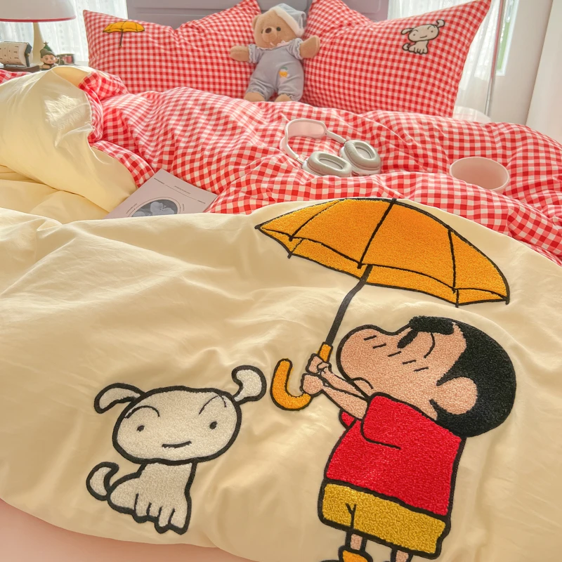 超可爱ins卡通蜡笔小新四件套被套非纯棉全棉床单学生宿舍三件套3