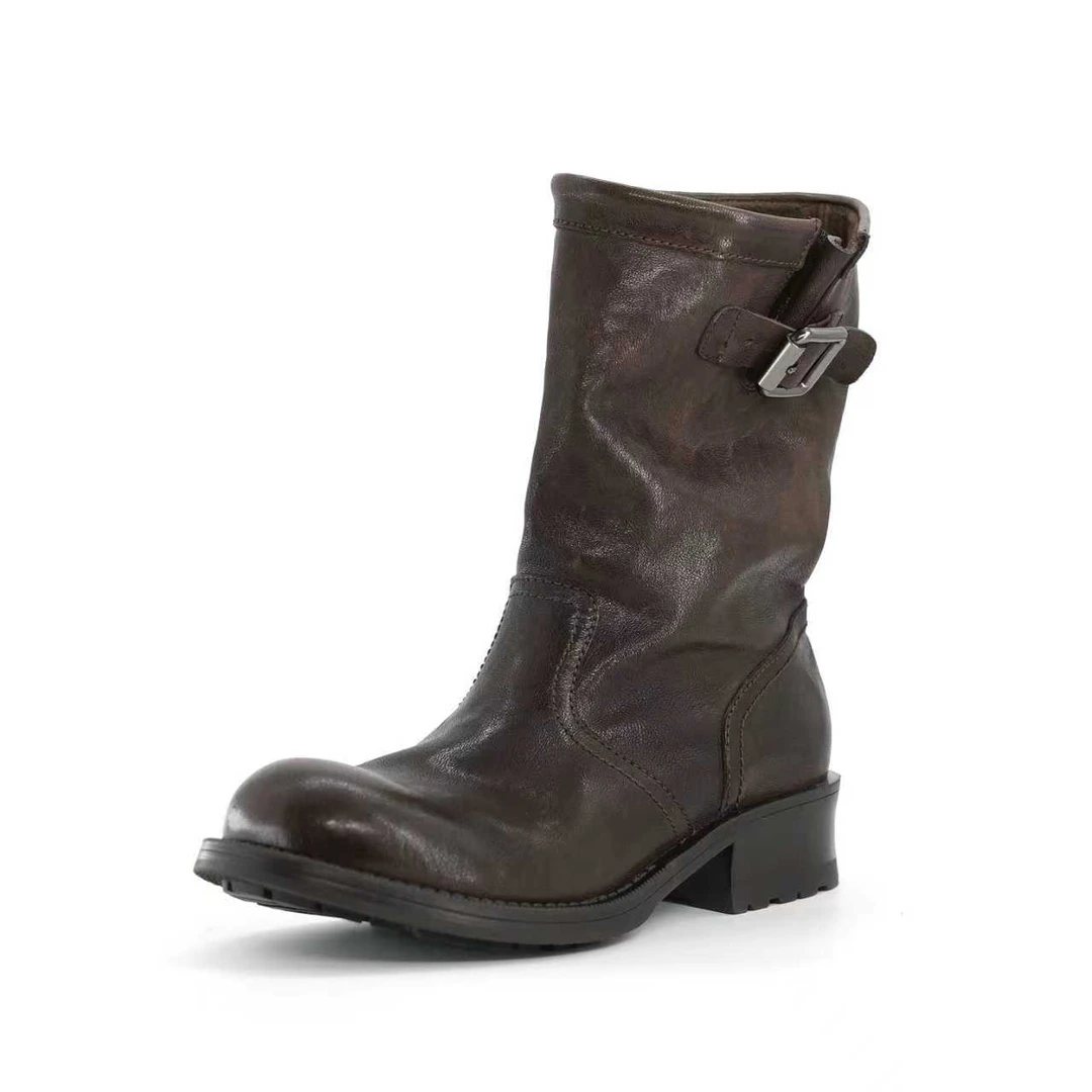 【小刚懂鞋】新款水洗马皮女靴复古瘦瘦靴女秋冬真皮中筒靴1912-3