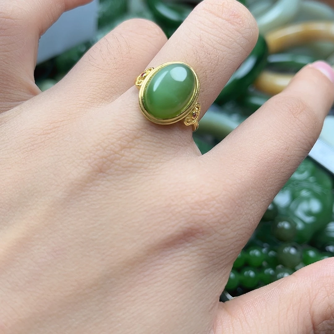 和田玉（碧玉）银S925镶嵌戒指