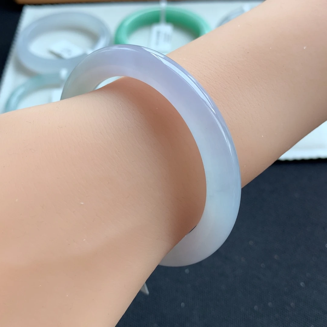 翡翠未镶嵌手镯52冰紫小圆条