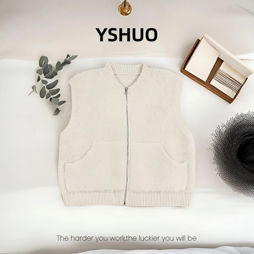 YSHUO【红红推荐】圈圈毛拉链圆领糯叽叽叠穿马甲外套 590602