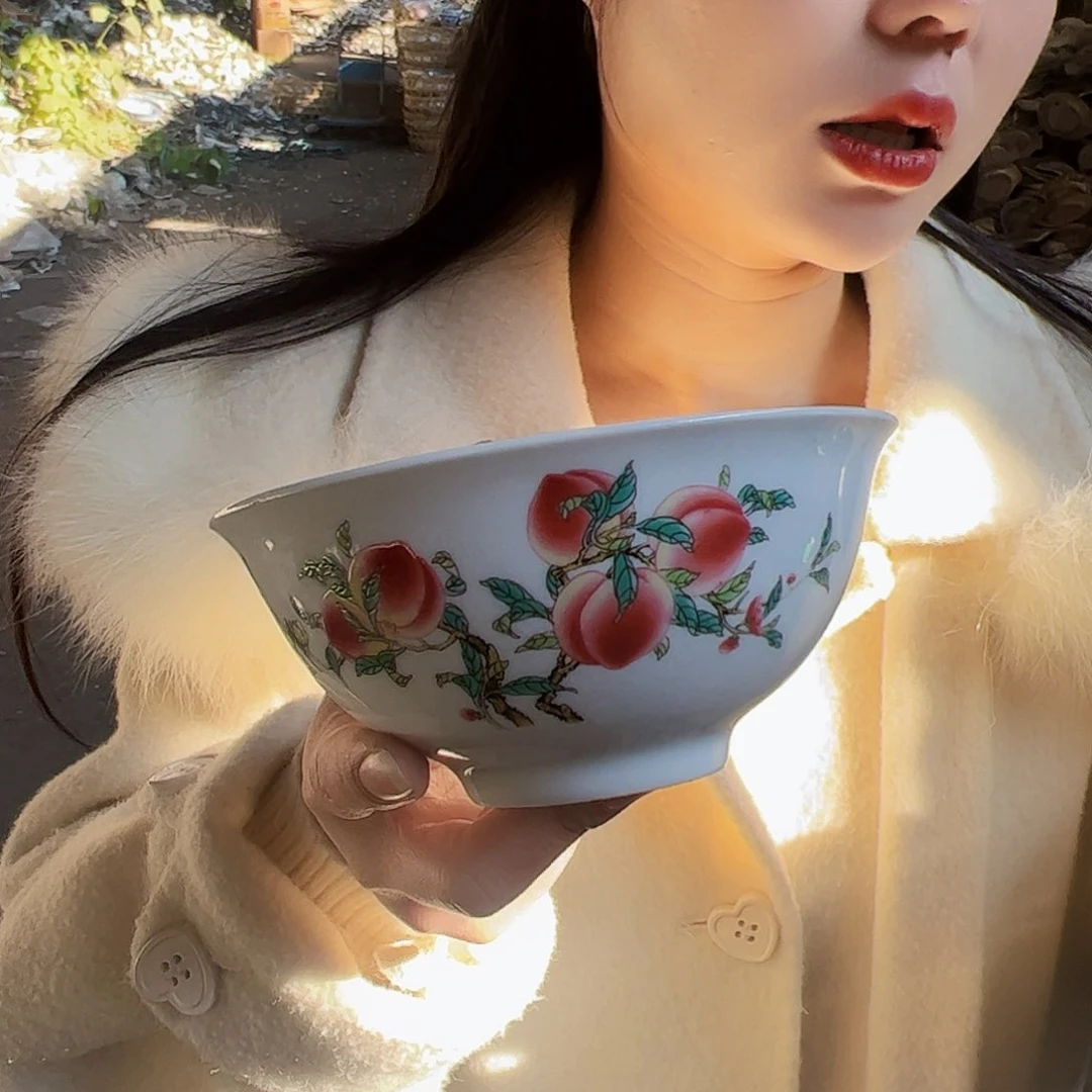 摆件陶景德镇陶瓷寿桃5寸碗6个