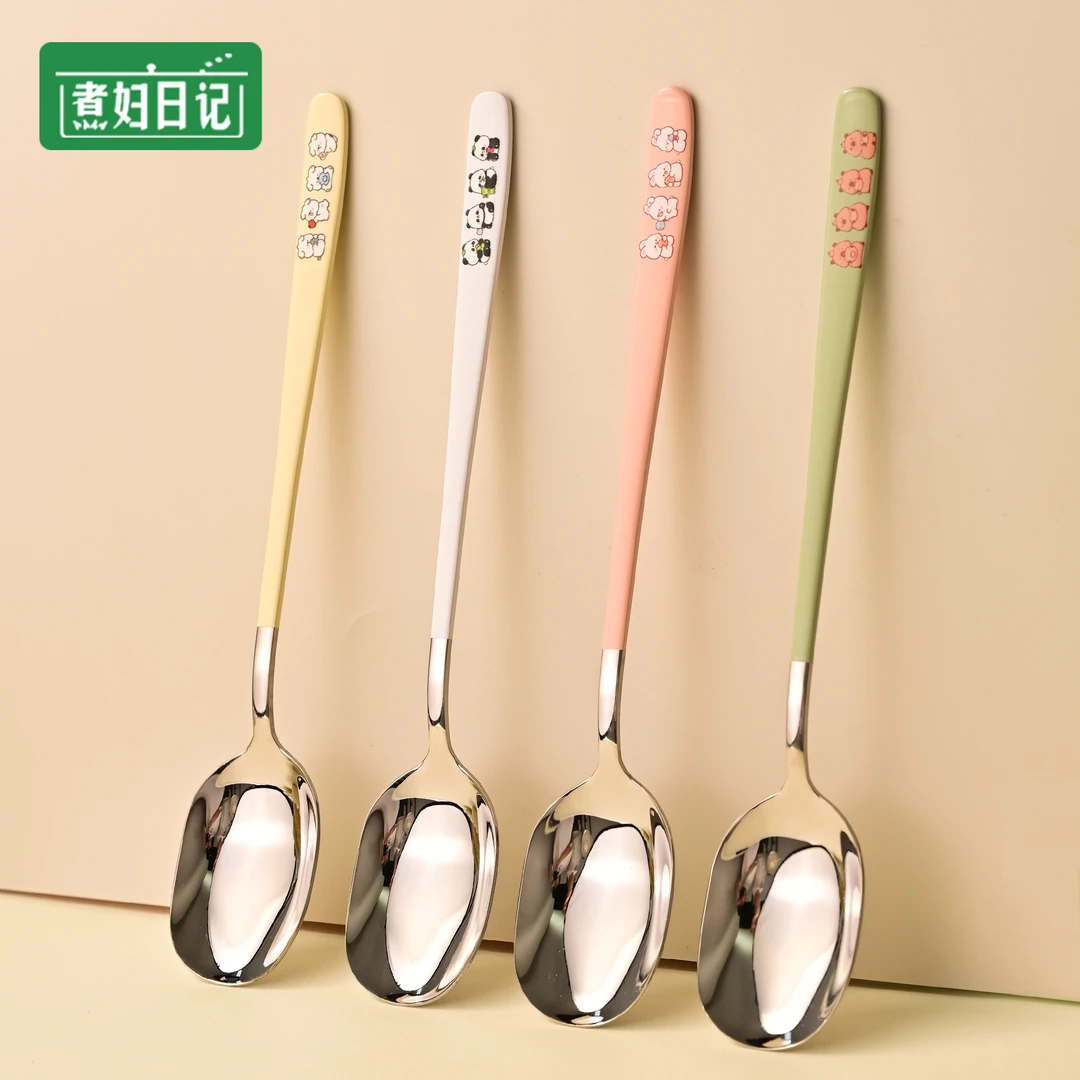 煮妇日记316不锈钢儿童勺子家用卡通长柄汤匙吃饭小可爱加厚韩式