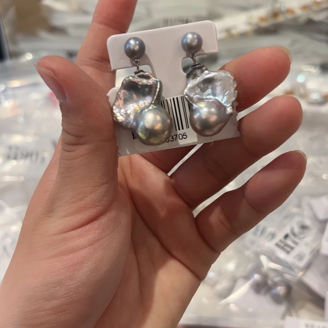 银S925镶嵌淡水珍珠耳饰
