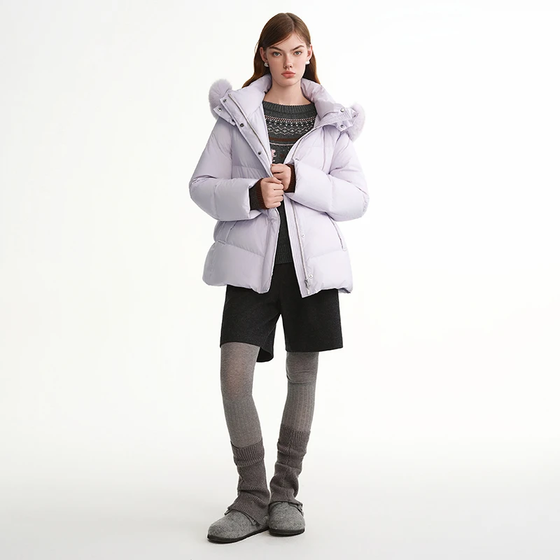 独束微胖大码【雪棉泡芙】狐狸毛领御寒保暖鹅绒服25DS84540/84538