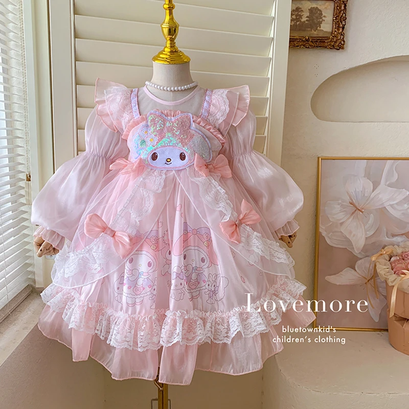 2025春”美乐蒂”女童泡泡袖刺绣印花洛丽塔连衣裙11039