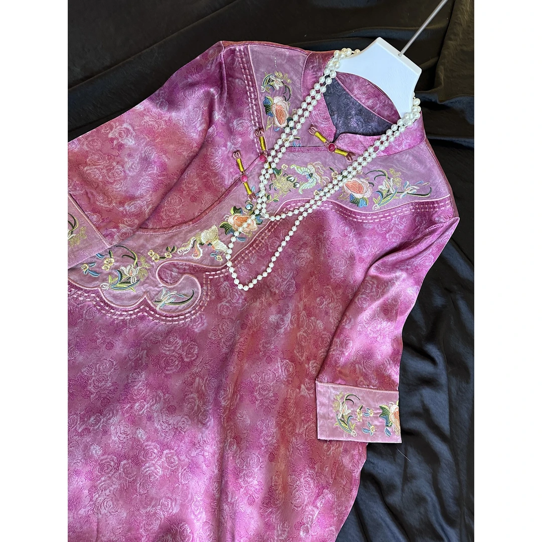 2517-常熟新中式气质【桃花若水】重工重磅老料气质连衣裙