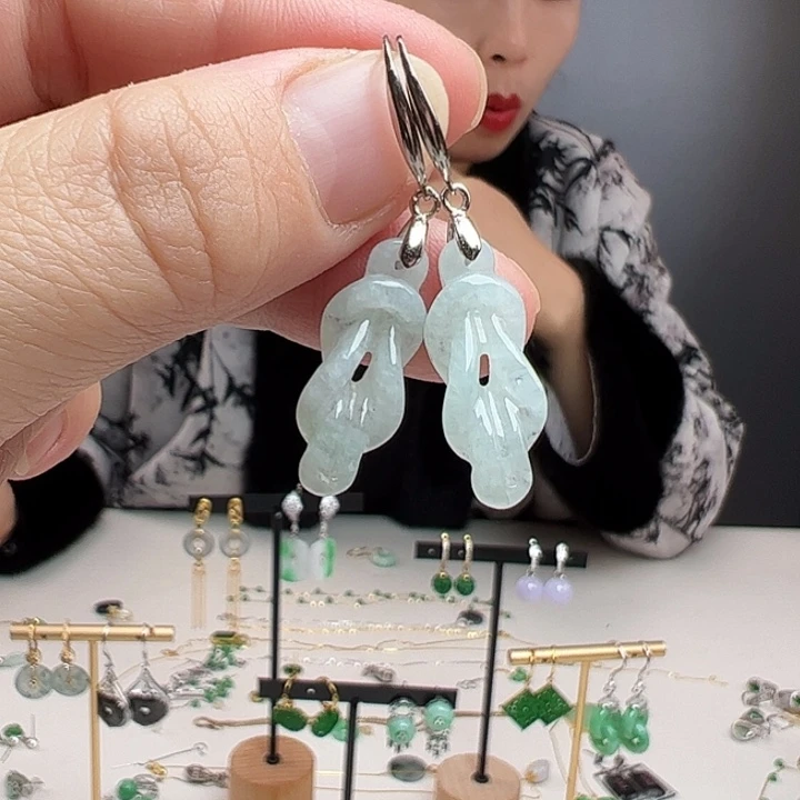 翡翠银S925镶嵌耳饰天然翡翠