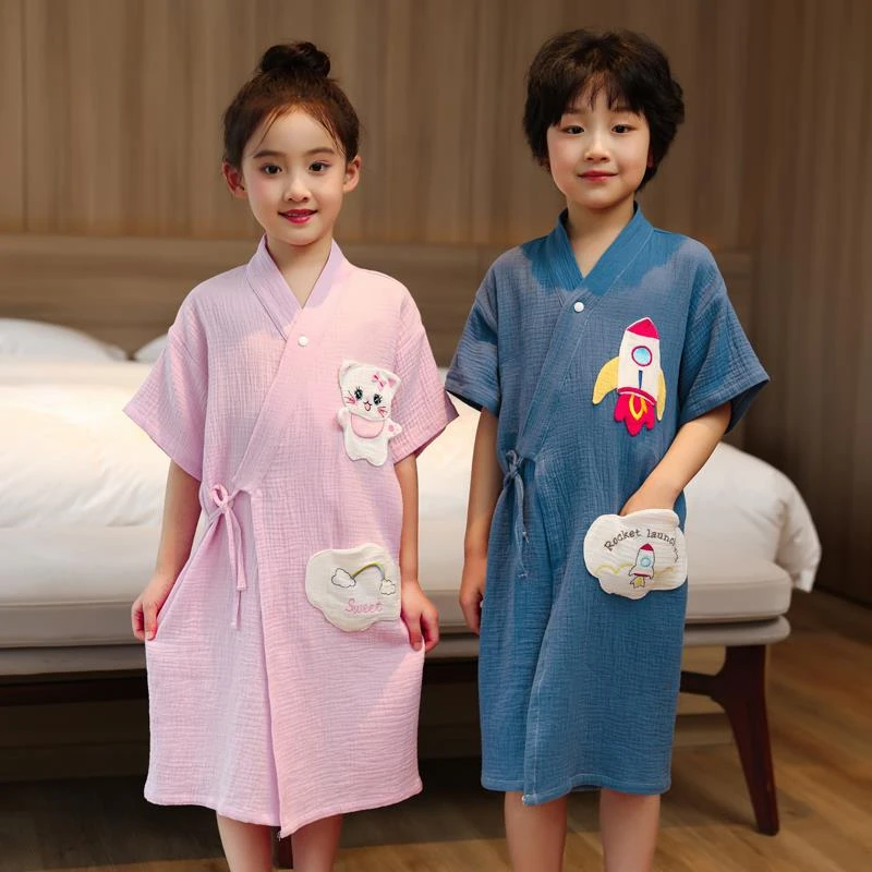 纯棉纱布浴巾儿童2025新款全棉浴袍洗完澡穿的速干可穿式斗篷游泳