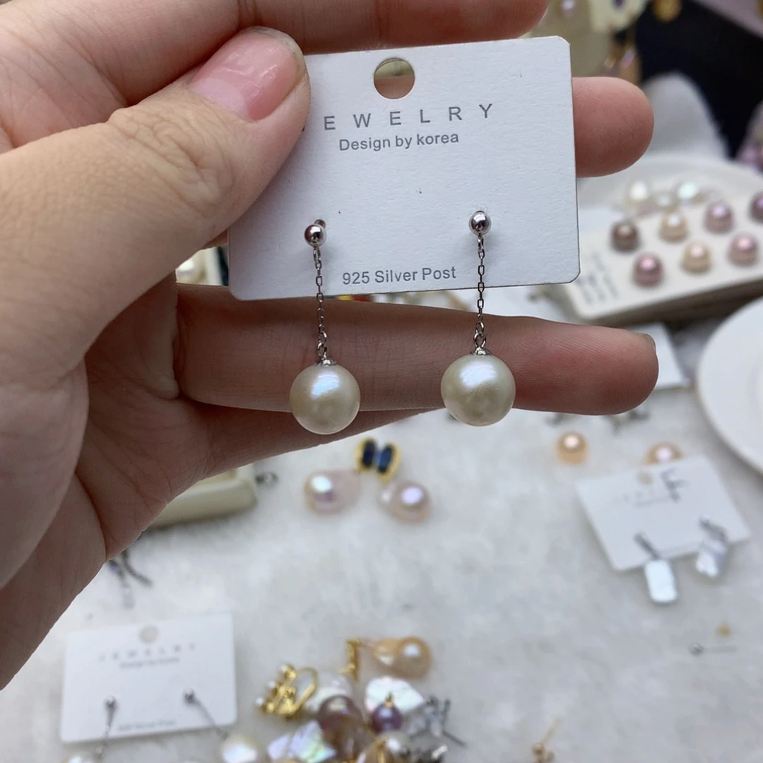 耳饰银S925镶嵌淡水珍珠