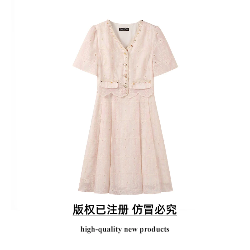 奢姿大码女装2025夏季气质V领连衣裙胖妹妹名媛风假两件时尚裙子
