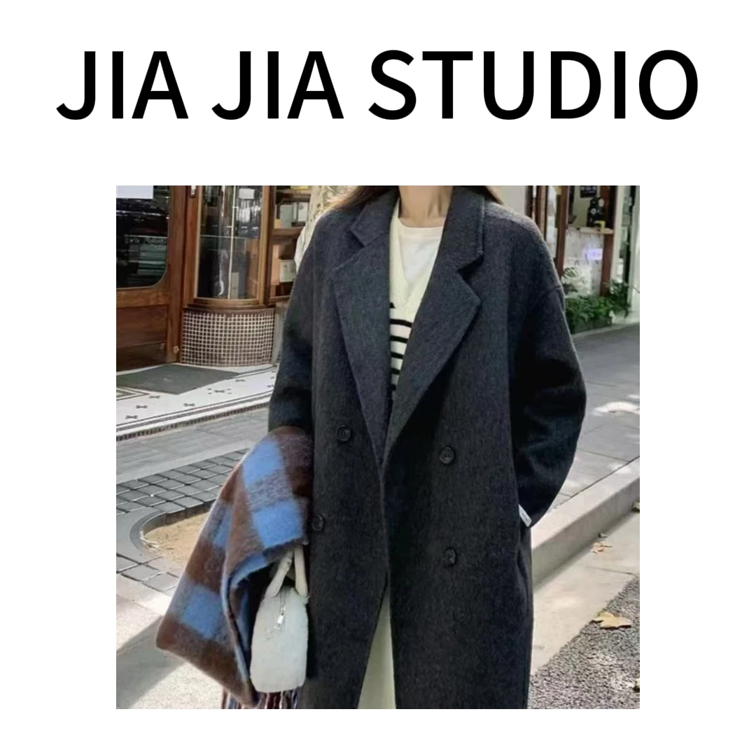 嘉嘉推荐#1311【毛呢大衣】韩系气质翻领毛呢大衣