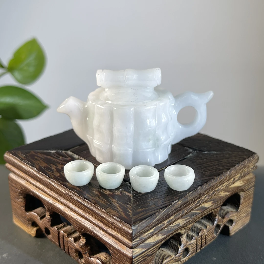 JCW13-27  天然翡翠缅甸A货 翡翠茶壶一套