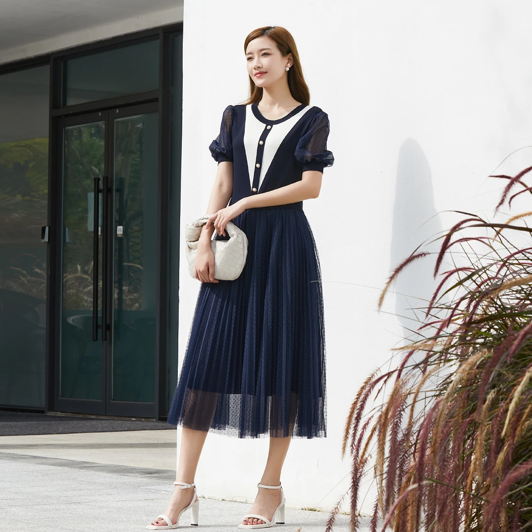 【安雅专属】歌蒂诗夏季专柜新款网纱拼接假两件连衣裙 1D21L3548