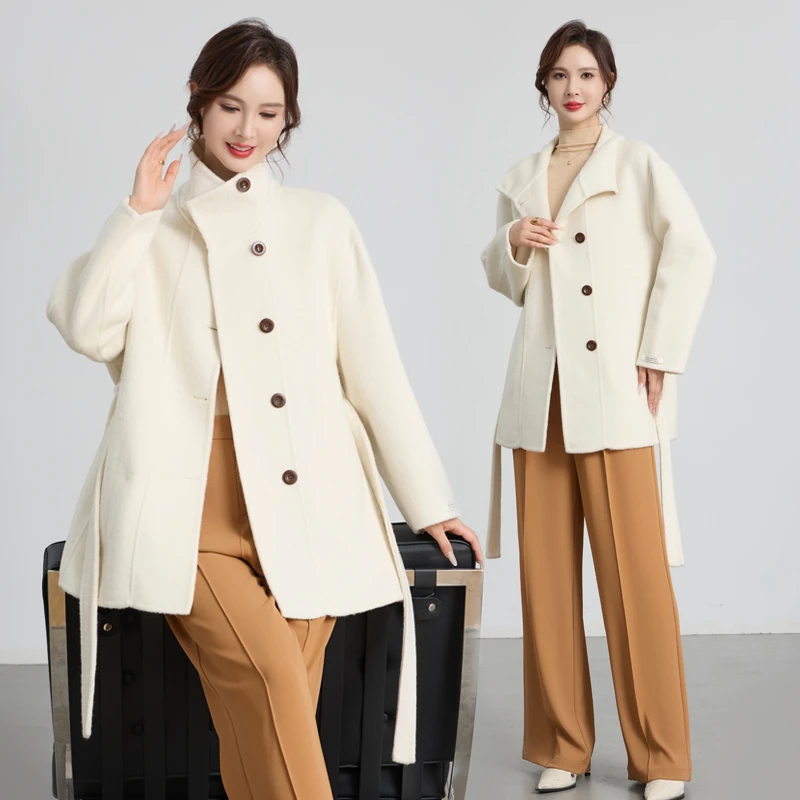 羊毛大衣女2025秋冬新款女装韩版系带显瘦羊毛外套5812