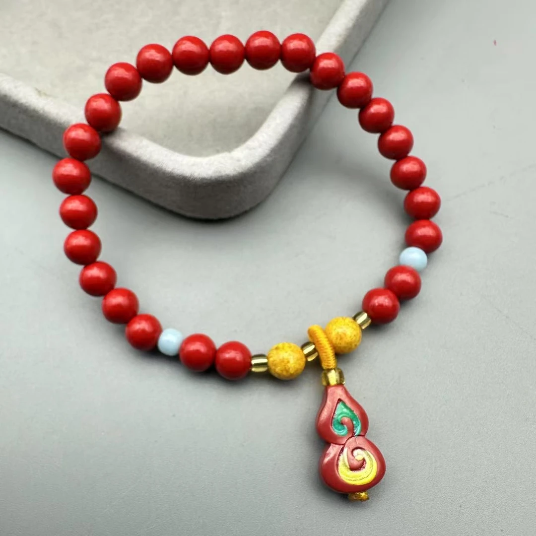含辰砂工艺品HA320-红色素圈6mm配葫芦提溜单圈手串