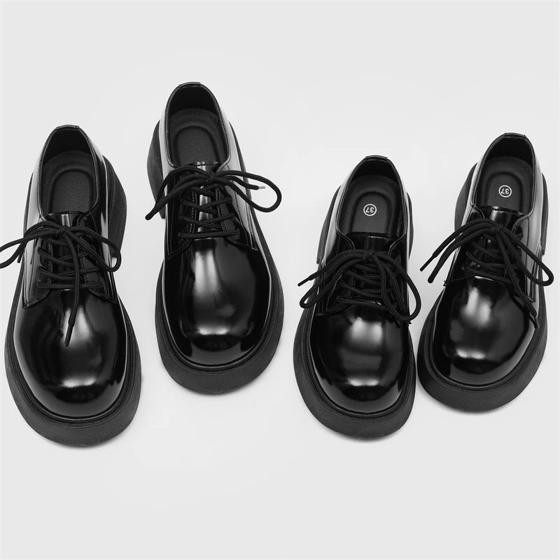 独立设计师品牌原创小众高街男鞋女鞋亮面情侣大头皮鞋增高暗黑