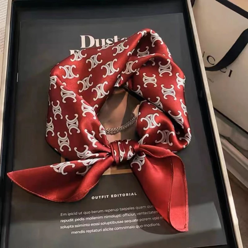 桑蚕丝单面酒红凯旋门50方巾围巾真丝时尚百搭女士护颈小丝巾A008